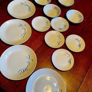 Royal Knight Sky Swirl China. Five of each, luncheon plate, dessert plate, bowl.